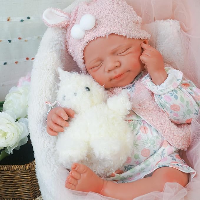 Reborn Baby Dolls Silicone Full Body 18.89in Weighted Real Life Closed-Eyes Girl Dolls Lifelike Newborn Baby Soft Body Flexible Limbs Not Vinyl