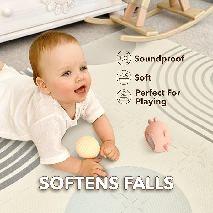 Cateam Baby Play Mat 47x47 inch – Boho Style Soft EVA Foam Puzzle Tiles for Floor, Toddlers & Kids – Non-Toxic Interlocking Squares for Nursery, Gym & Playroom