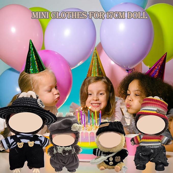 Clothes Set Compatible with 17cm Doll, Rainbow Hat and Overalls Set for mini Dolls Accessories Suit, Cute Clothes for 15cm Doll Dress up Unique Style (C)