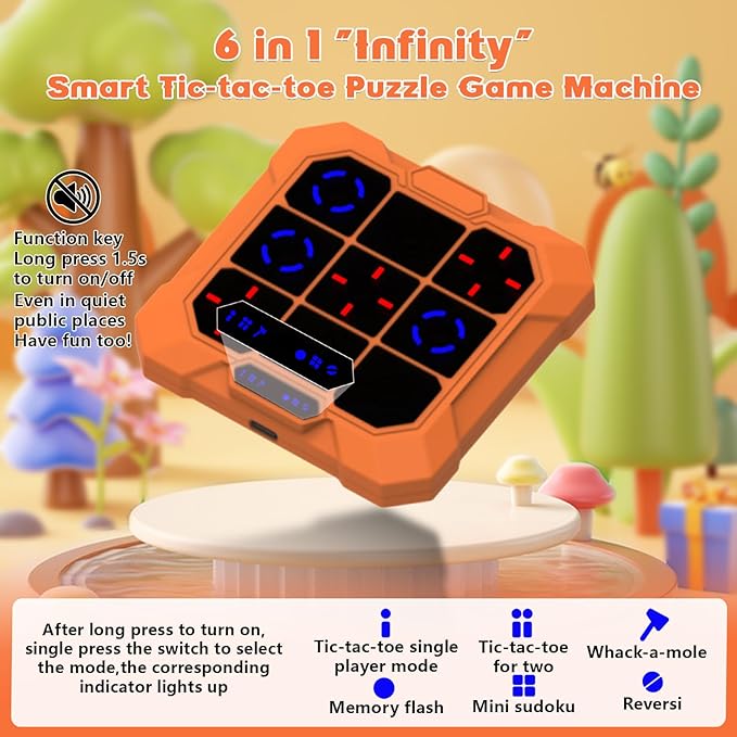 Tic Tac Toe Game, Upgraded 6 in 1 Electronic Tic Tac Toe Bolt Game Rechargeable with Mute Function, Handheld Puzzle Board Game Toys for Educational, Portable Travel Games Gifts for Kids and Adults