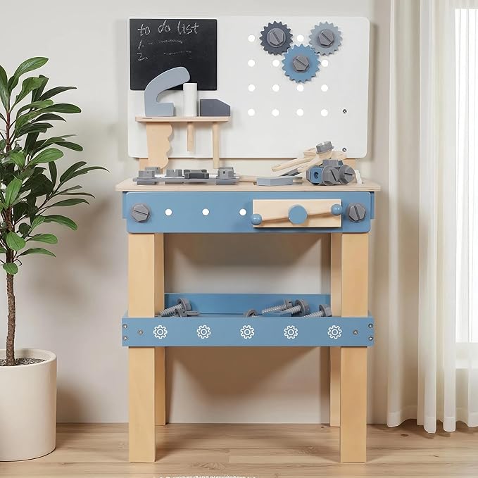 Wooden Tool Bench Toys for Kids Toddlers,Construction Workshop Tool Bench Toys, 51 Pieces Tool Playset with Play Tools Set for Girls & Boys Toddlers 3+