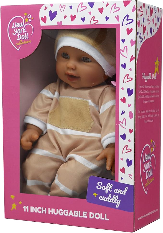 The New York Doll Collection 11 inch Soft Body Baby Doll in Gift Box - 11" Doll Toy for Kids, Boys, Girls and Toddlers - Baby Doll Pacifier Accessory Included (Beige Hispanic)