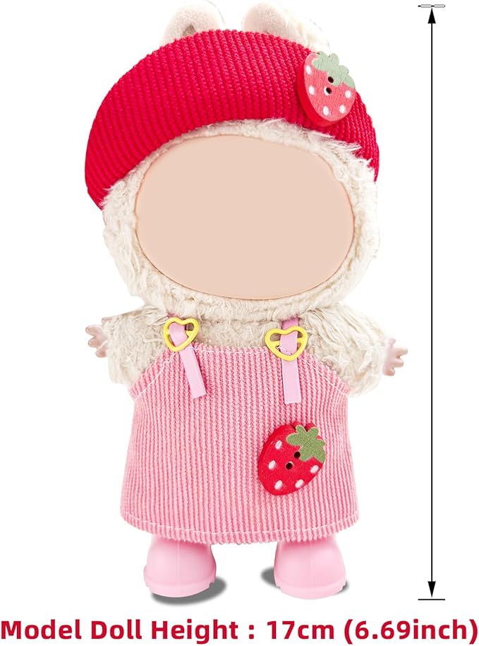 17cm Doll Clothes Set—3 Piece Set Hat Dress for 6.7in Plush Dol , Boys and Girls Stylish Adorable Dolls Clothes Accessories, Includes—Strawberry hat+Halter Dress+Shoes (Style C)