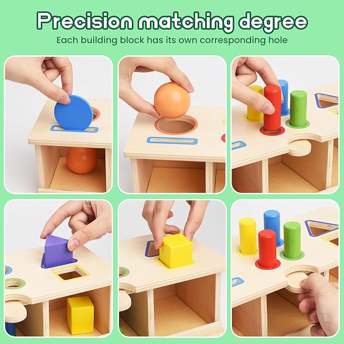 Montessori Toys Wooden Color & Shape Sorter Toys for Toddlers 1-3, Matching Box Sorting Blocks Manipulatives Preschool Learning Educational Toy for 1 2 3 4 Year Old Boy Girl Kid Gifts