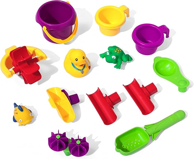 Step2 Rain Showers Splash Pond Water Table, Kids Water and Sand Activity Sensory Playset, Summer Outdoor Toys, 13 Piece Water Toy Accessories, For Toddlers 1.5+ Years Old, Blue & Green