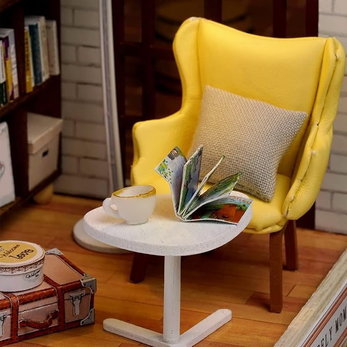 CUTEROOM DIY Doll House Miniature Furniture Wooden House Kit with Dust Cover & LED Light and Accessories-Leisure Moment