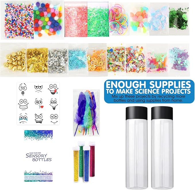 Sensory Bottles Kits Supplies Sensory Toys for Toddlers1-3, Calm Down Corner Supplies with Glitter, 2 Containers（2XL）…