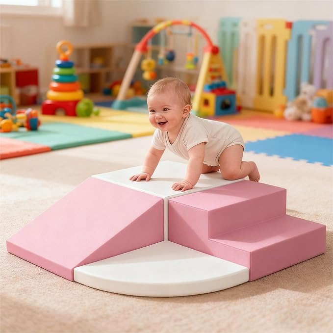 4-Piece Toddler Climbing Toys, Baby Soft Foam Climbing Blocks Set for Indoor Crawling Climbing and Sliding, Modular Play Structures 1-3 Years Old Climber Activity Playground