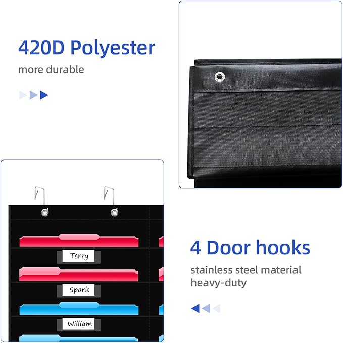 REGELETO 24 Pocket Storage Chart with Nametag Pockets, Hanging Wall File Organizer for Classroom and Office, Black