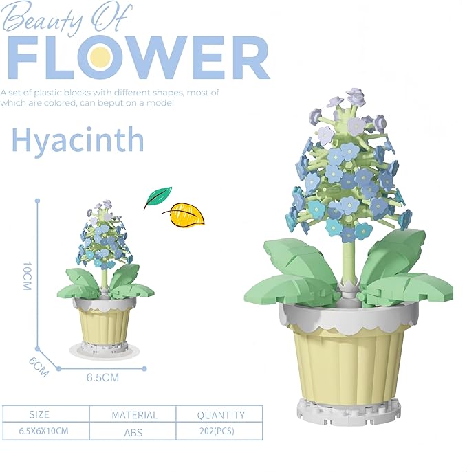 Party Favors for Kids, Tiny Plants Mini Flowers Building Blocks Set for Classroom Prize, Flowers Building Toy, Birthday Gifts for Boys Girls (turnsole+Hyacinth)