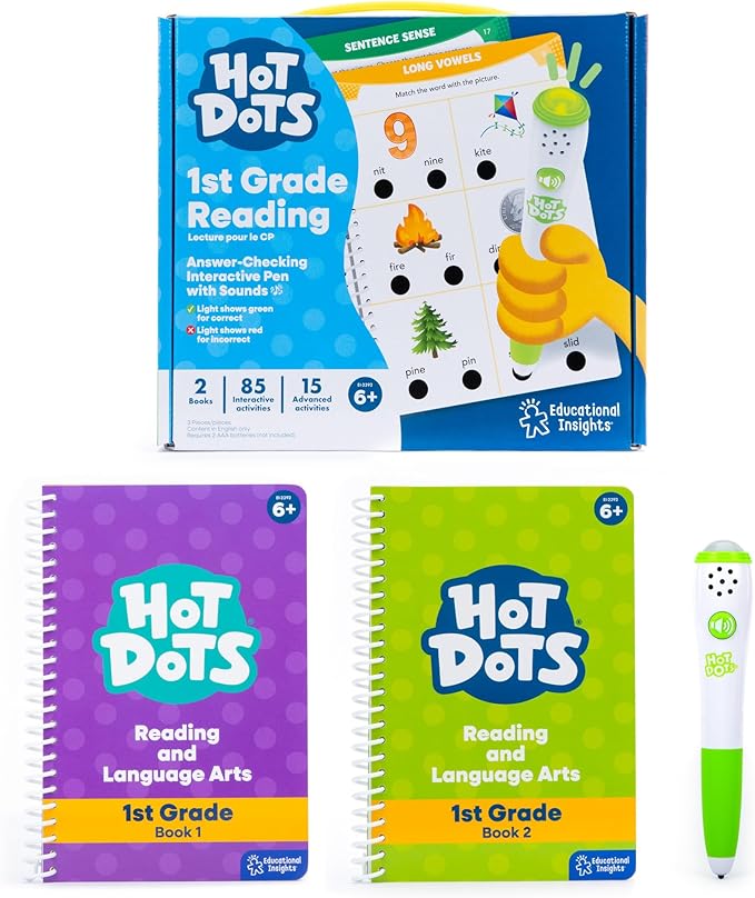 Educational Insights Hot Dots Jr. Let's Master 1st Grade Reading Set - 1st Grade Workbooks with Interactive Pen, Homeschool Learning Activities, Learn to Read Activity Books for Kids Ages 6+