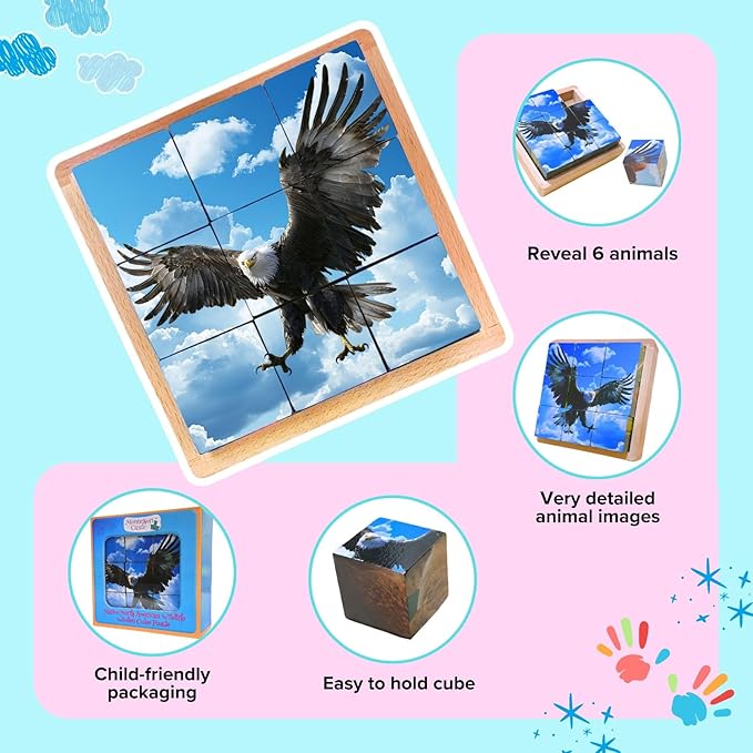 Wooden Cube Puzzle of Native North American Animals | Wooden Puzzles for Kids & Toddlers Ages 3 4 5 6 7 8