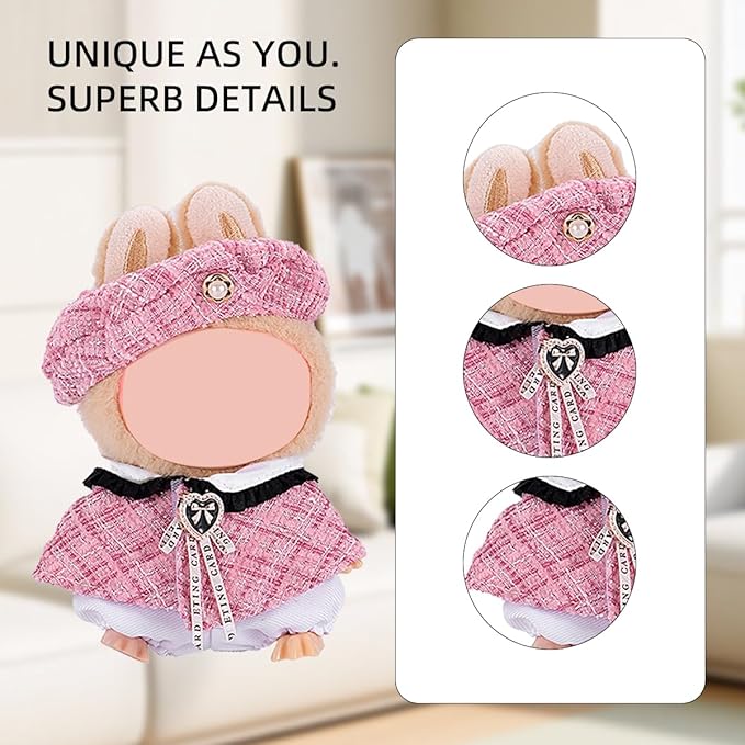 17cm Doll Clothes Set, Premium Jeans & Knitted Sweater Outfit for 17cm 15cm Dolls, Cute Dress Up Fashion, No Doll Included (Pink, 17cm/15cm)