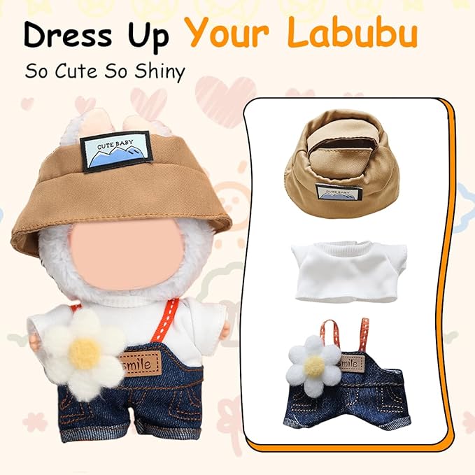 17cm Doll Clothes Set, Premium Jeans & Knitted Sweater Outfit for 17cm 15cm Dolls, Cute Dress Up Fashion, No Doll Included (Spring, 17cm/15cm)