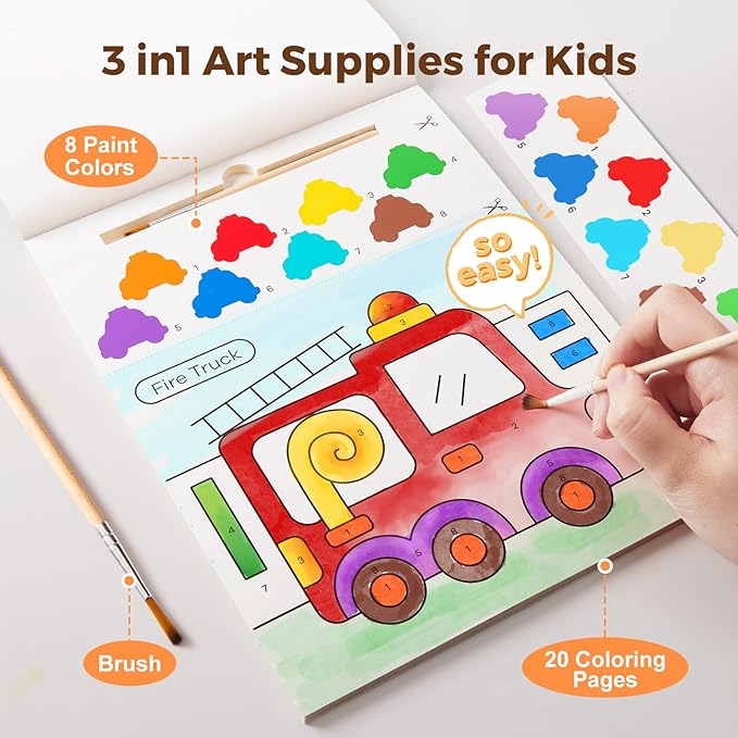 Paint with Water Books for Toddlers, Mess Free Watercolor Painting Activity for Kids Ages 1-3, 2-4, 4-6, Art Craft Coloring Gift with Brush, Airplane Travel Activities for Toddlers, Transportation