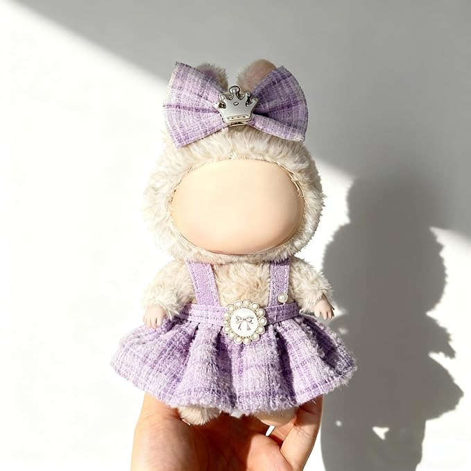 Clothes for LABUBU 17cm Doll (NO Doll), Outfit for LABUBU, Dress and Hairpin Set for LABUBU Dress Up, Fashion and Premium Dolls Accessories for LABUBU (Style E)