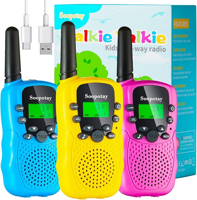 Walkie Talkies for Kids, Walkie Talkie Toys for Girls Boys, Xmas Gifts for Grandkids, Built-in Flashlight, Gifts for 3 4 5 6 7 8 9 10 Year Old Girl Boys, Kids Stocking Stuffers