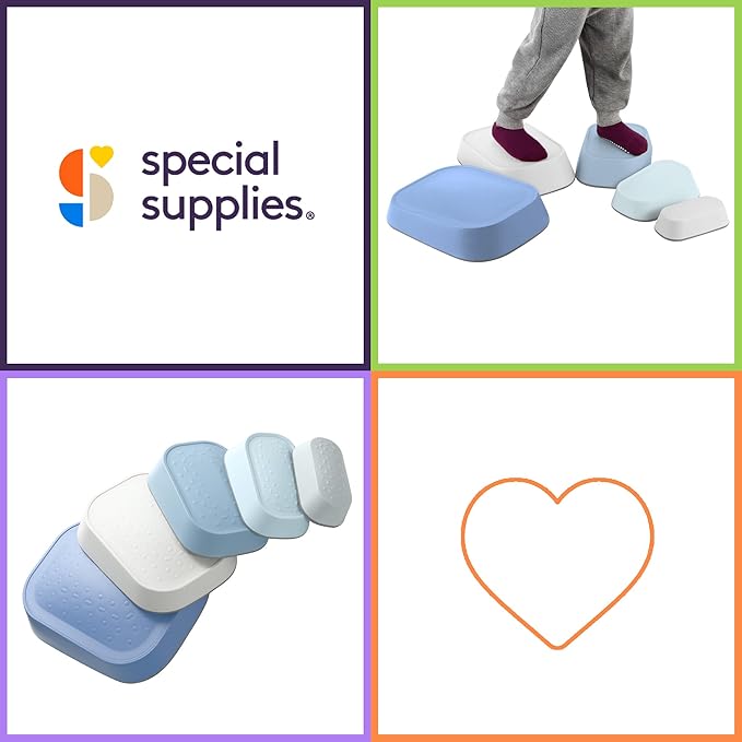 Special Supplies Set of 5 Stepping Stones for Kids Indoor and Outdoor Balance Blocks Promote Coordination, Balance Strength Child Safe Rubber, Non-Slip Edging (Ocean)