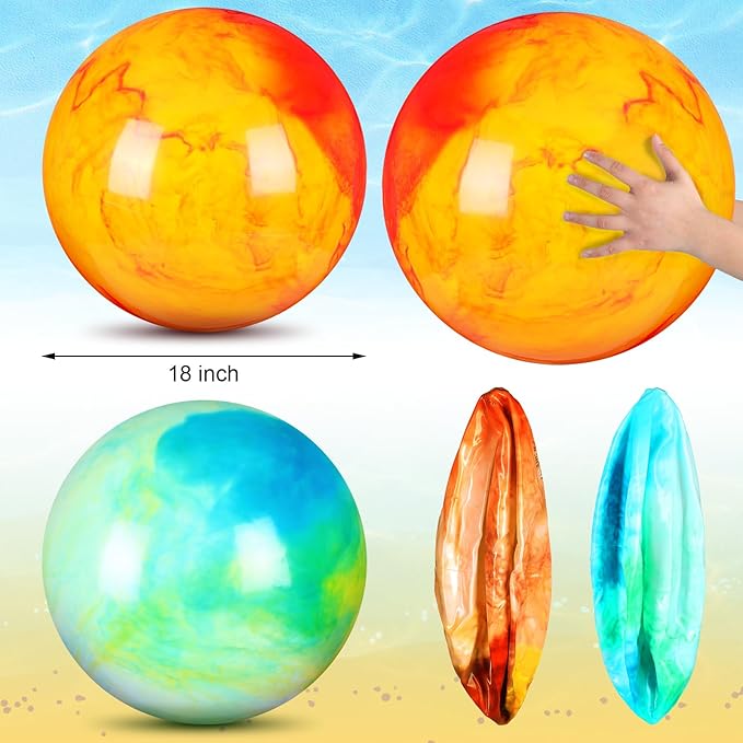 Deekin 2 Pcs 15 Inch 18 Inch Marbleized Bouncy Balls Large Inflatable Rubber Sensory Ball for Playground Outdoor Water(18 Inches,Green and Yellow)