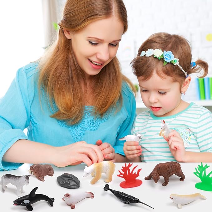 UNIQUE KIDS Mini Arctic Animals Figurine Creatures in Tube 15 pcs Set | Realistic Tiny Little Animals for Sensory Bin, Birthday Party Favor, Toddler 3-5 (Arctic Animals)