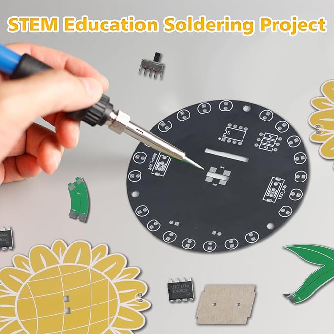 Sunflower Soldering Project, ICSTATION Light Chasing Sunflower Soldering Practice Kit with RGB LED Flashing Lights DIY Rotating Sunflower Electronic Kit for Teenagers School Students Education
