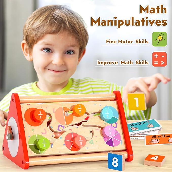 Preschool Learning Toys for Toddlers 2-4, 5-in-1 Montessori Math Manipulatives Number Counting Blocks Abacus Fraction for Kids, Educational Toys for 3-5 Year Old Boys Girls Birthday Gifts