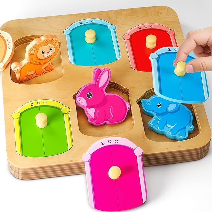 Wooden Animal Peg Puzzle : Baby Puzzles 12-18 Months, Montessori Baby Toys for 1 Year Old, Preschool Learning Activities for Toddlers 1-3, Christmas Birthday Gifts for Boys, Girls
