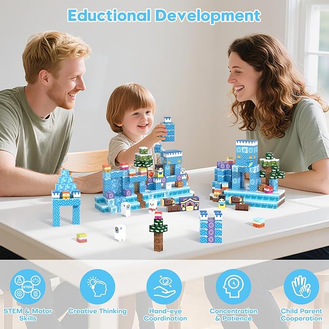 150PCS Magnetic Blocks, Magnet Building Blocks for Kids Age 4-8, Magnetic Cubes Sets for Frozen Princess Castle Build, Magnet Cubes Tiles Toys for Girls Age 3+ Years Old Birthday Gift