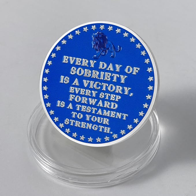Strength in Sobriety Lion Recovery Challenge Coin Inspirational Sobriety Token for AA, NA, and Recovery Gifts Animal Series Sobriety Coin (Midnight Blue Lion)