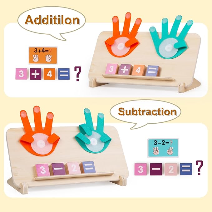 ALLABC Finger Math Manipulatives Number Counting Blocks, Montessori Educational Math Toys for Toddlers 3-6, Preschool Number Learning Toys for Boy & Girl Age 3,4,5 Years Old (Single Side Edition)