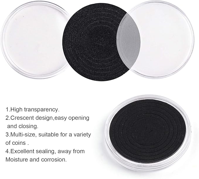 SPLF 32pcs Clear Plastic Coin Capsules, Coin Holder for Collectors, Coin Collection Case with Adjustable Gasket (20/25/30/35/40.6/46mm) for Silver Eagle Liberty Coin & JFK Half Dollar & Bitcoin More