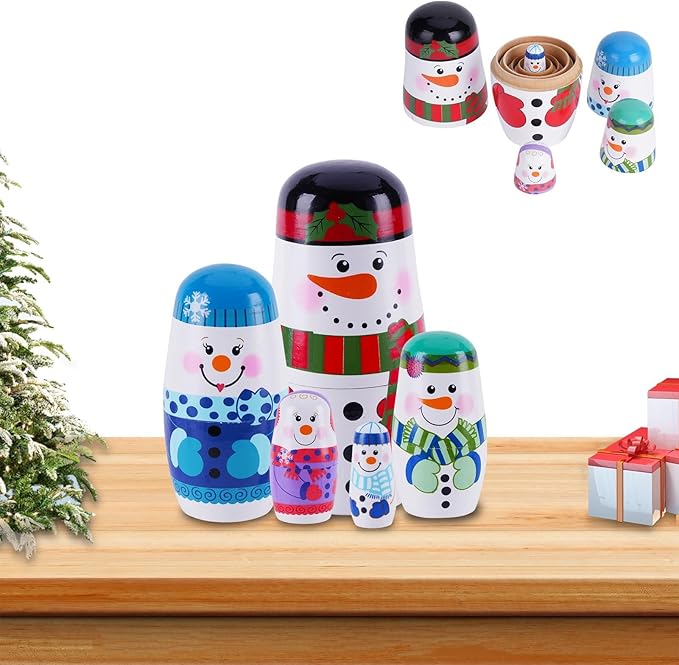 Nesting Dolls, Nesting Easter Eggs Toys, Wooden Handmade Matryoshka Dolls for Kids Birthday or Home Decoration (Snowman)