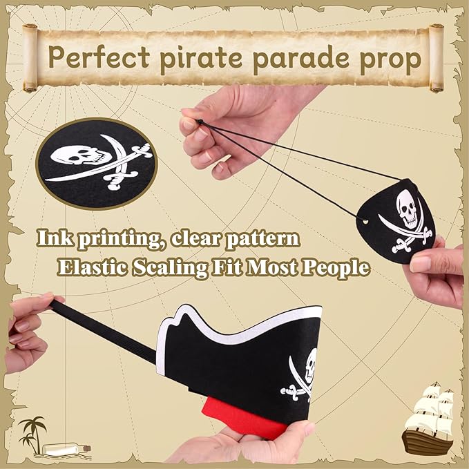 Legigo 12 Pcs Pirate Hat with Eye Mask - Classic Costume Cap Accessories for Pirate Party Cosplay Caribbean Dress, Black