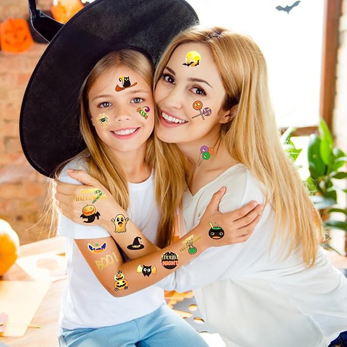 Halloween Temporary Tattoos For Kids Pumpkin, Ghost, Witch Halloween Party Favors for Boys or Girls- 126 pcs Golden Goodies Waterproof Fake Tattoos For Kids 6 7 8 9 10 11 12 years old