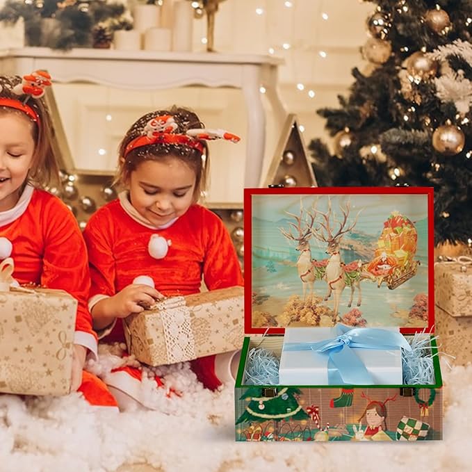 2 Pack Unfinished Wood Box with Lid Large Wooden Box(14”x10.4”x 6.5"+12"x 9"x4.9") Pine Storage Wood Boxes for Crafts, Jewelry, Art, DIYMemory,Keepsake Wooden Gift Boxes