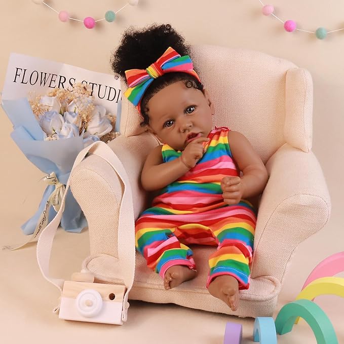 HOOMAI Lifelike Reborn Baby Dolls with Soft Body African American Realistic Girl Doll 22.8 Inch Best Birthday Gift Set