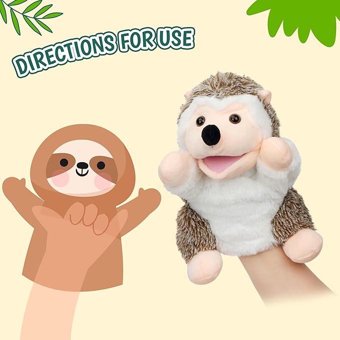 Easfan Hedgehog Hand Puppet with Movable Mouth Interactive Storytelling Cute Soft Plush Toy Creativity and Imagination Easter Christmas Birthday Gifts for Toddlers Kids,10’’