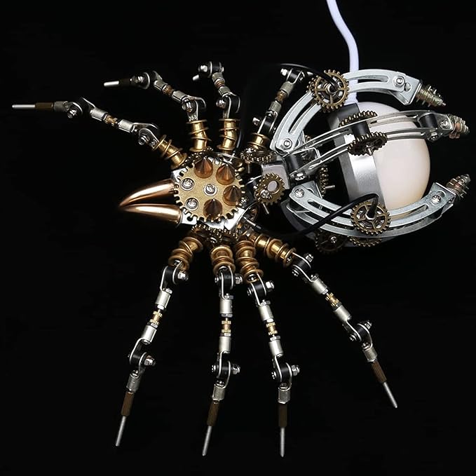 Metalkitor Steampunk Spider Desk Lamp - 3D Metal Puzzle with Light, 512 Pieces DIY Assembly Kit for Kids and Adults - Brain Teaser Desk Ornament