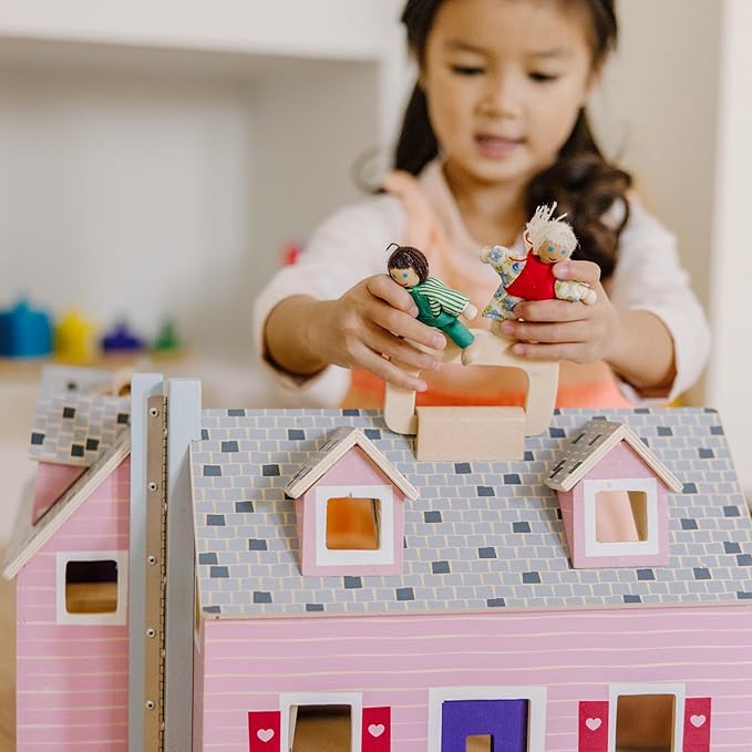 Melissa & Doug Fold and Go Wooden Dollhouse with 2 Dolls and Wooden Furniture,Multi,One Size
