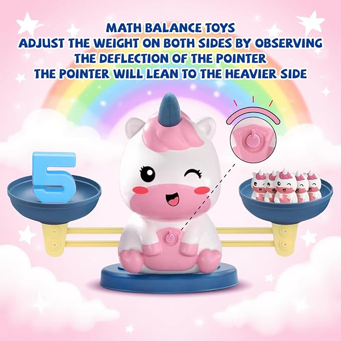 Snugzy Unicorn Balance Counting Toys Math Games Kindergarten Learning Games Kids Balance Scale Educational Toys Gifts for 3 4 5 Year Old Boys Girls