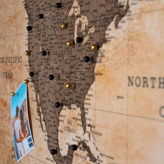 Canvas World Map with Cork Pin Board - English Lettering - Decorative Wall Decoration for All Rooms - Canvas Pictures with World Map Motif (90x60 cm, Pattern 1)