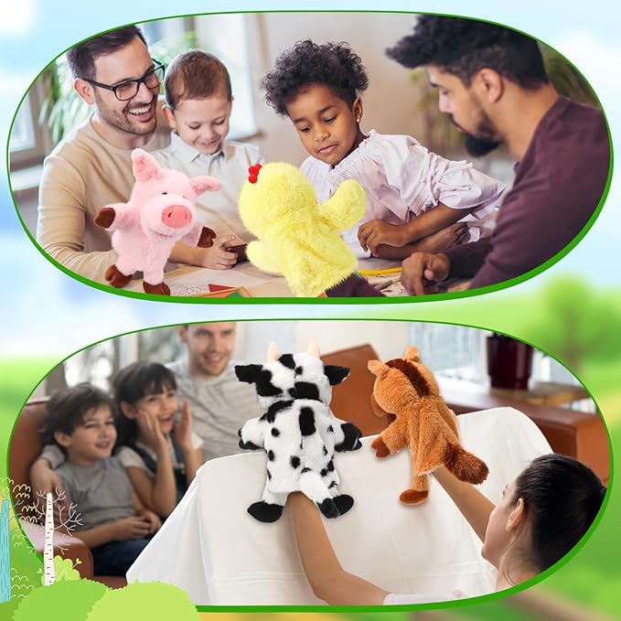 Lenwen 6 Pcs Operation Christmas Items Bulk Animal Hand Puppets with Working Mouth 10 Inches Plush Puppets for Toddler Kid Storytelling Imaginative Role Play Show Party Gifts(Farm Animal)