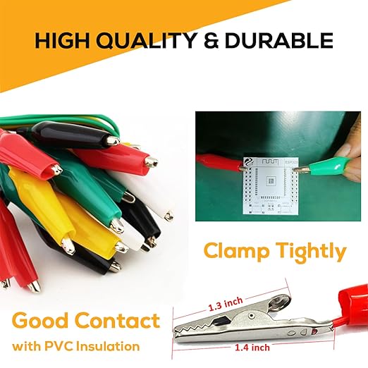 Alligator Clips Electrical, 20PCS Preminum Test Leads with Crocodile Clips, 5 Colors Jumper Wires Kit with Testing Probes for Electrical Testing with Dual Ended Insulators for Circuit Connection