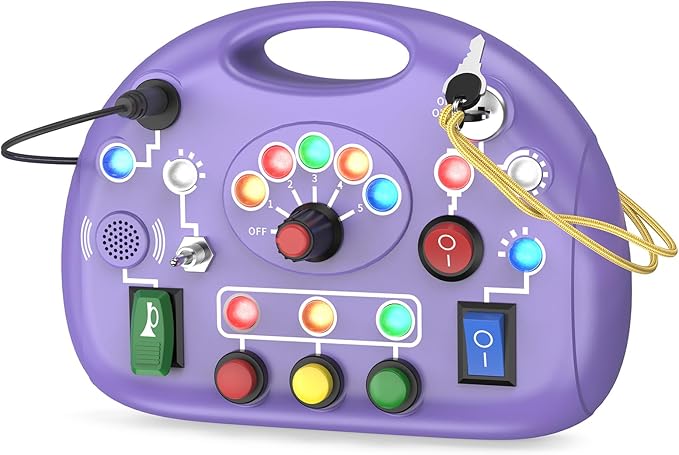 Toddler Baby Busy Board with LED Light, Montessori Busy Board for 1+ Year Old, Baby Sensory Board Toddler Travel Toys for Preschool Learning Activities Boys & Girls Birthday (Purple)