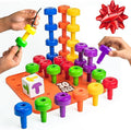 Skoolzy Peg Board Set - Montessori Toys for 2 Year Old - 33 Pc Plastic Peg Board for Kids - Occupational Therapy Toys with Pegs, Dice, Lacing String & Storage Bag