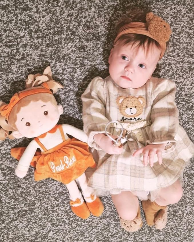 LeyaDoll Personalized Soft Baby Doll (16''), My First Birthday Gift for 1 Year-Old Girls Baby Rag Doll Plush Toys for Toddler Kids Infants -Autumn and Winter Christmas Special -Daydream-Maple-Girl