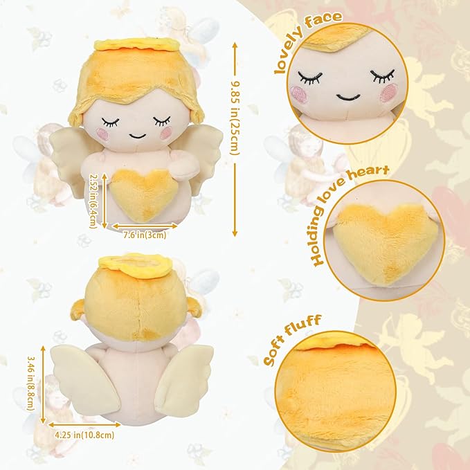 Angel Soft Toy for Kids, Cuddly Angel with White Wings and Holding A Heart, Guardian Angel Plush Doll Toy Boy/Girl Baptism Gifts, Suitable for All Ages (Heart)