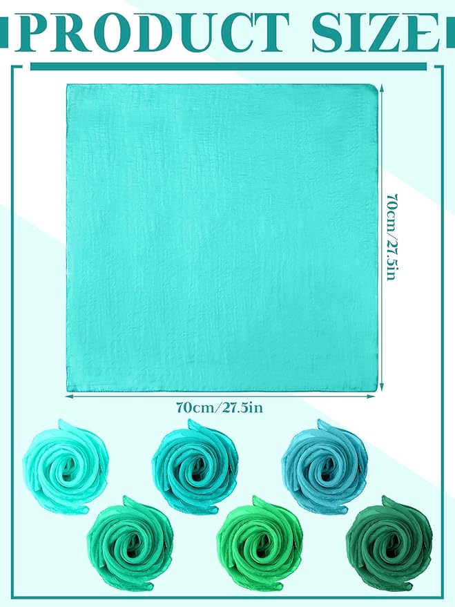 Boao 6 Pieces Chiffon Scarf 1950s Square Neck Head Scarfs Vintage Soft Polyester for Women Lady
