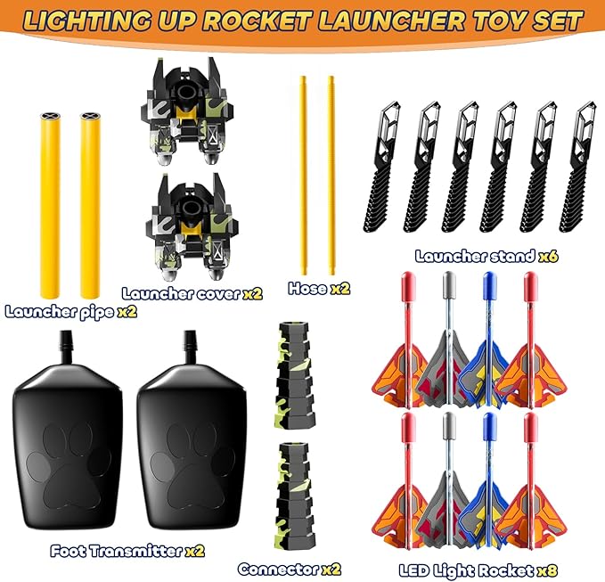 Rocket Launcher for Kids with 8 LED Airplane Rockets and 2 Tank Launcher, Outdoor Toys for Toddlers, Rockets for Kids Age 4-8, 2 3 4 5 Year Old Boy Birthday Gift, Launching up to 120+ Feet