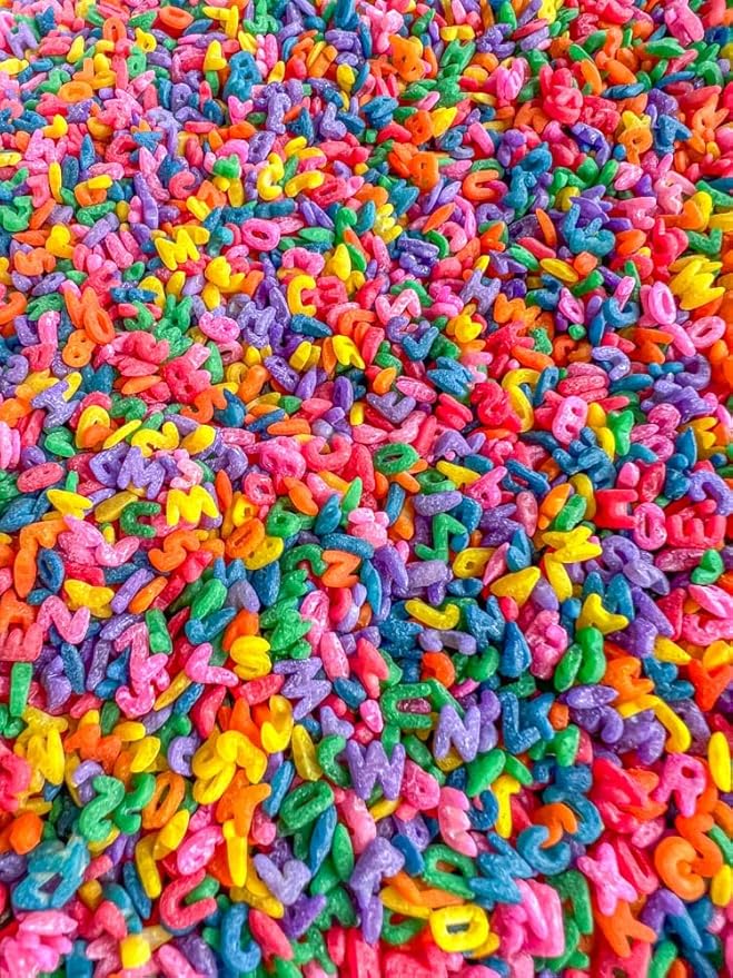 Pasta Sensory Bin Filler for Sensory Table - Colored Pasta for Sensory Play (Rainbow Alphabet Pasta, 4 Cup)